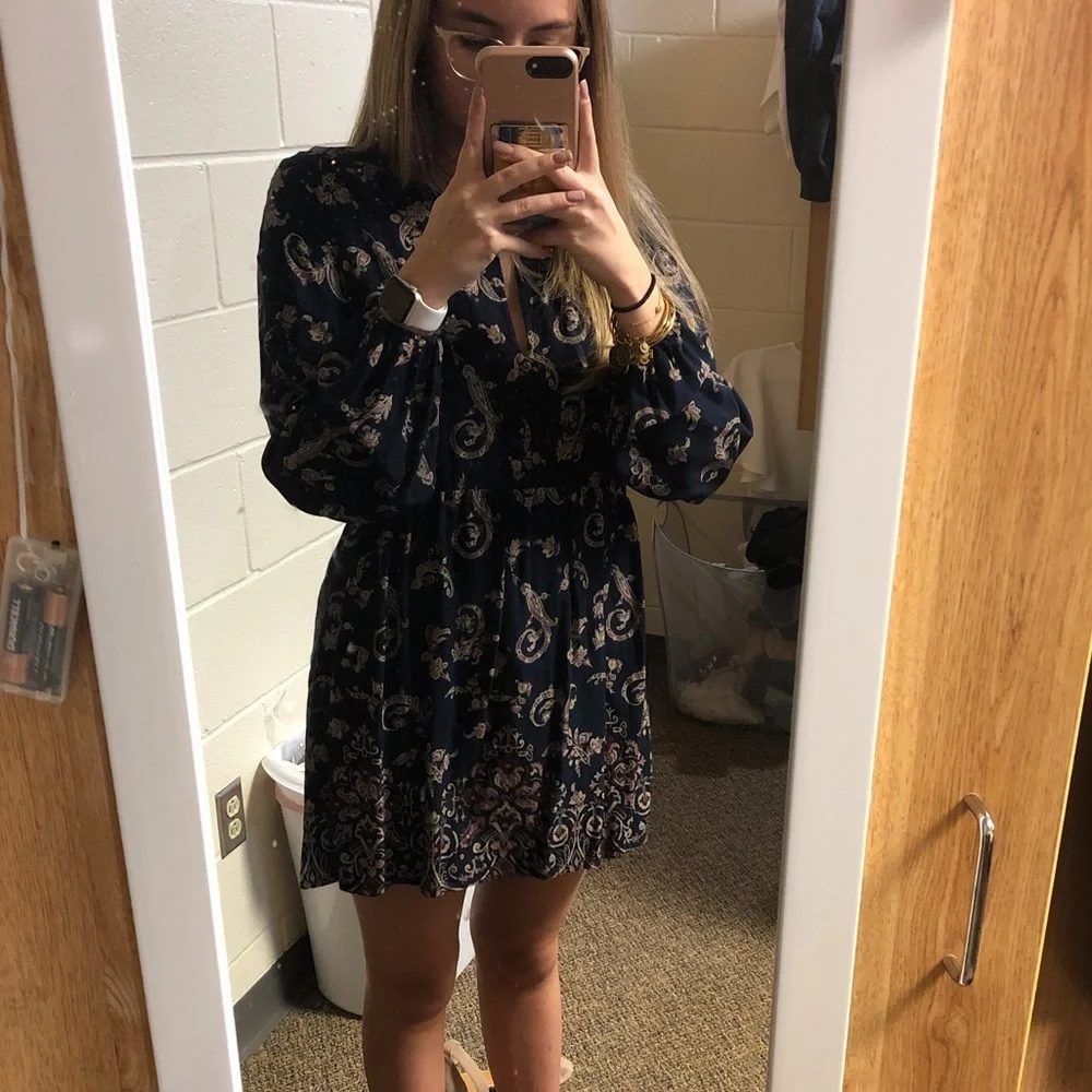 Abercrombie and Fitch Paisley Keyhole Neck Long Sleeve Mini Dress - Picture 6 of 8